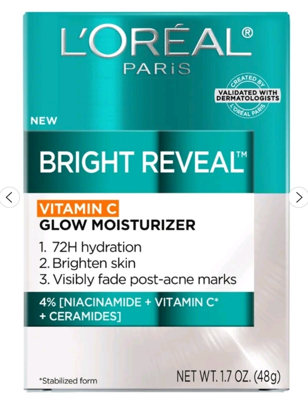 L'Oreal Bright Reveal Vitamin C Glow Moisturizer - Teal/White/Orange